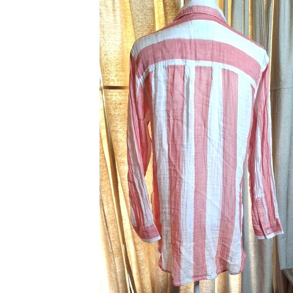 Rails Jaylin Ladies Button Up Long Tail Pink and White Striped Shirt Size S - Picture 4 of 11